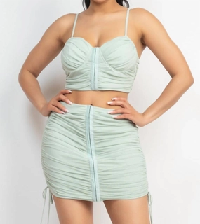 Krystal Skirt And Bra Top Set In Sage Sophisticated Casual flowy silhouette
