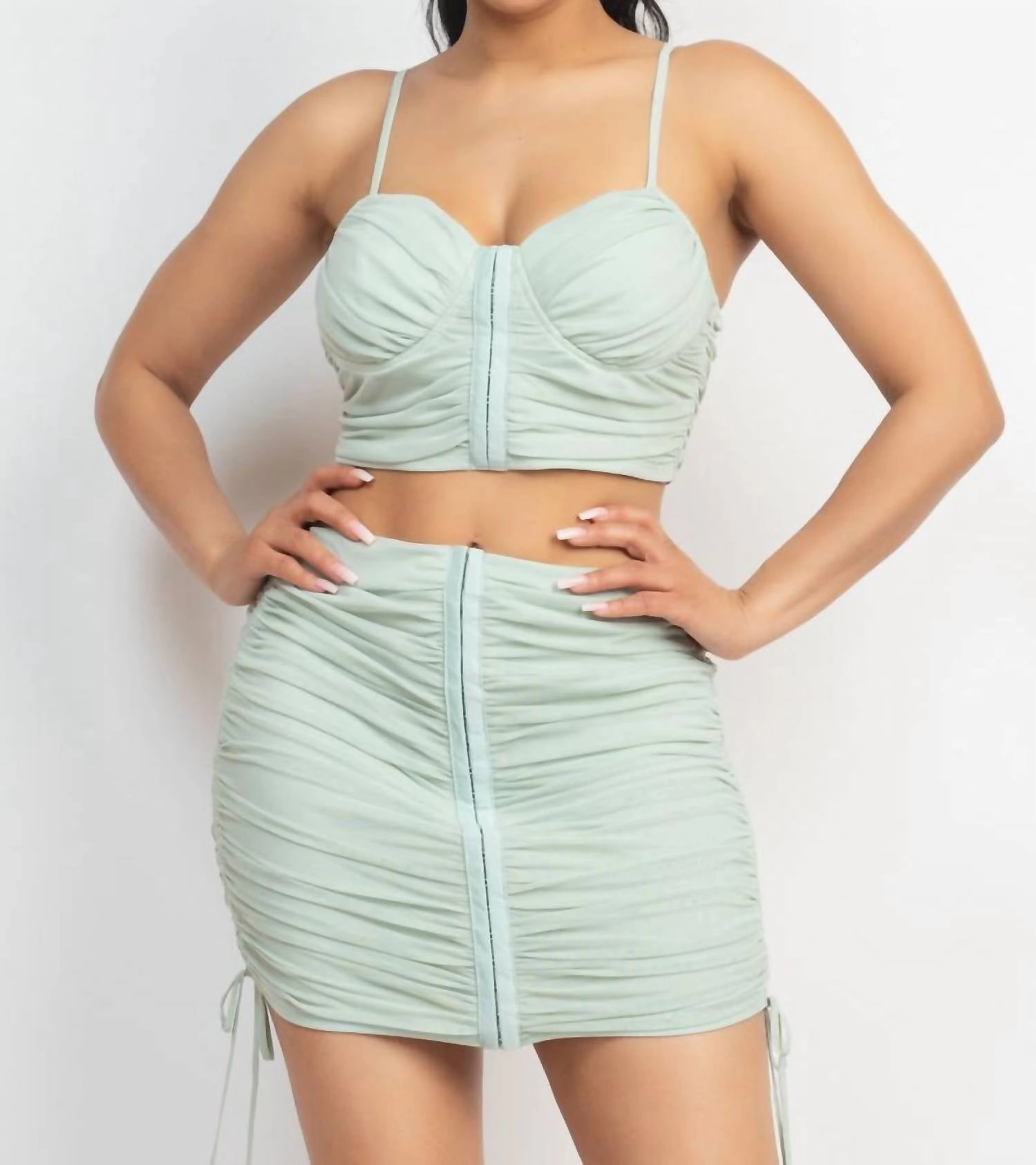 Krystal Skirt And Bra Top Set In Sage Travel Friendly