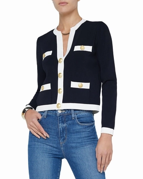 Recycled Material Crafting Wrinkle Resistant L'AGENCE Estefania Trim Cardigan