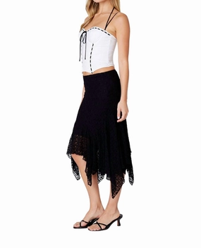 Delicate Texture Lace Midi Skirt In Black