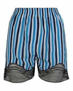 Lace-Trim Stripe Silk Shorts Running Shorts