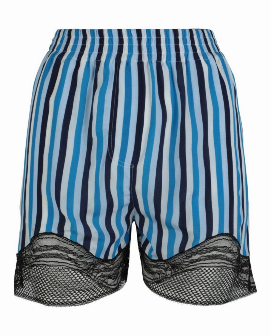 Lace-Trim Stripe Silk Shorts Dual Zone Ventilation