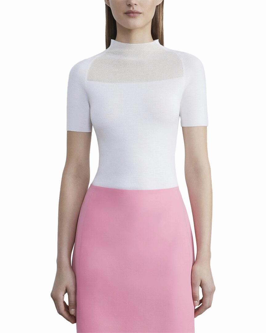 Lafayette 148 New York Sheer Cutout Raglan Sleeve Wool Pullover Circular Knit Technology
