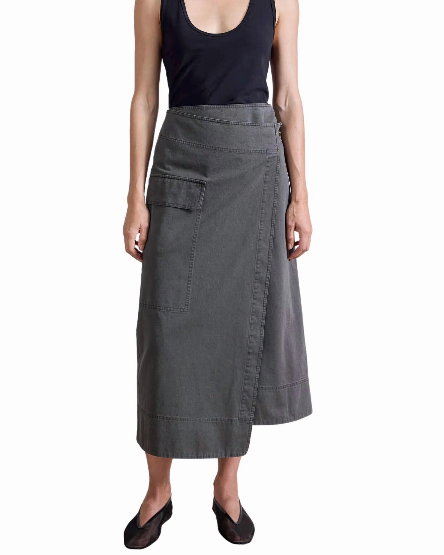 Soft Combo Crisp Edge Lassi Midi Cargo Skirt In Deep Olive