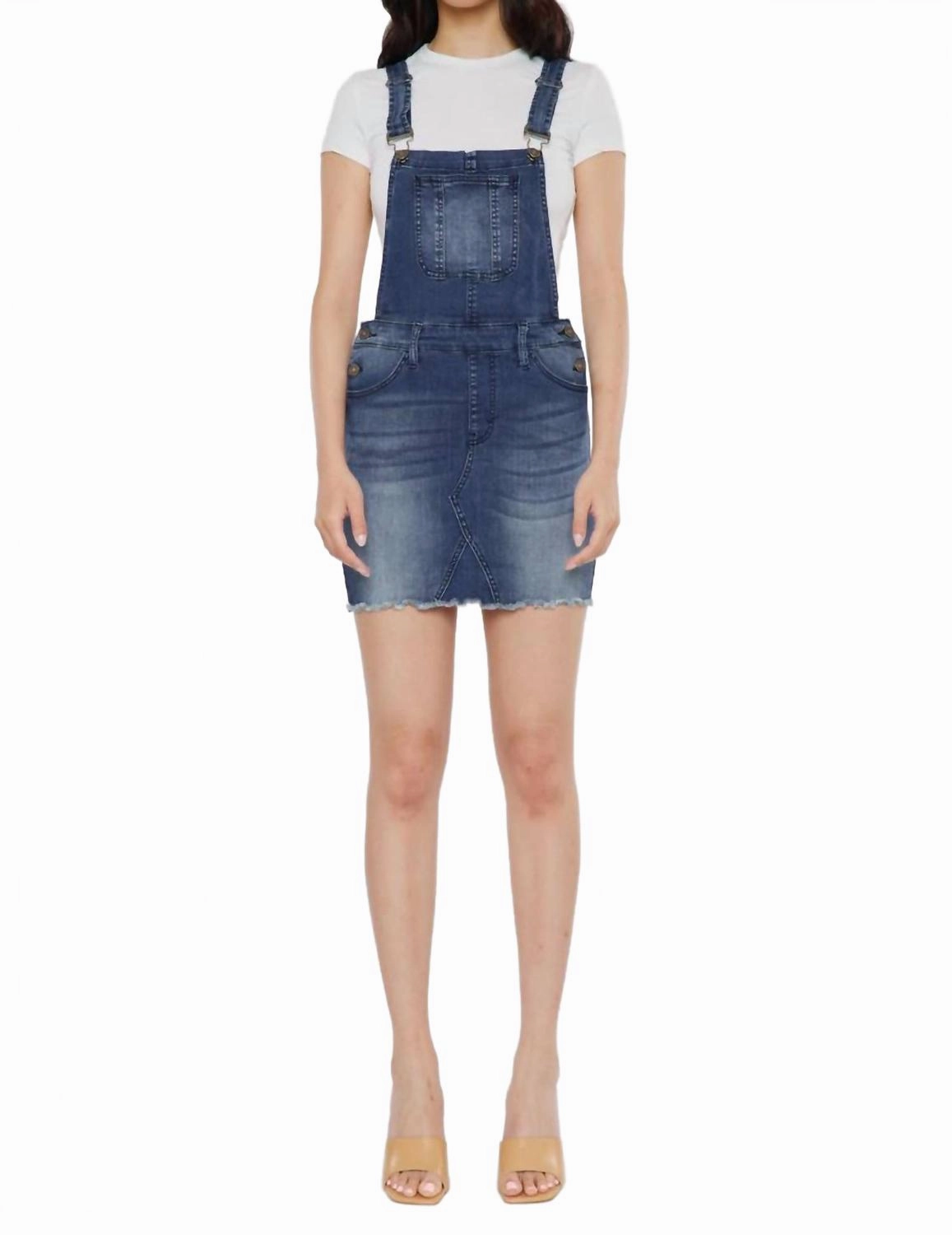 Lala Overall Skirt In Medium Wash Classic Design Adjustable drawstring