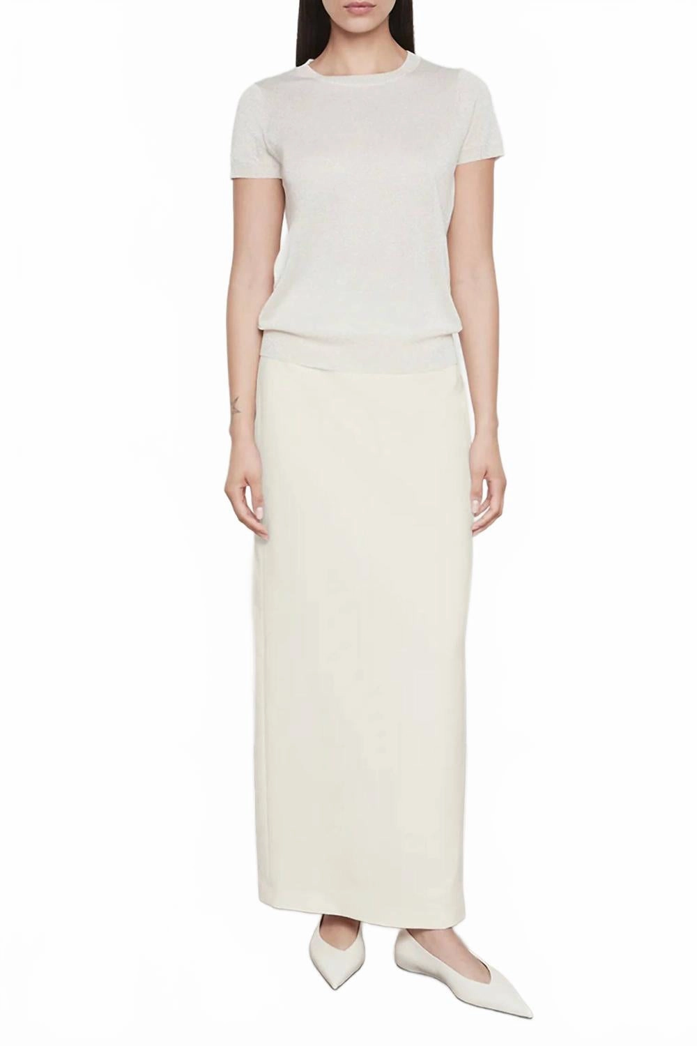 Snug Fit Knit Lam Short Sleeve Sweater In Champagne