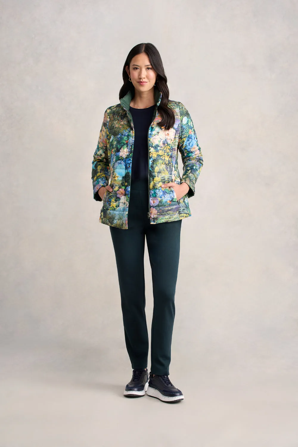Landscape Puffer Jacket - Monet Garden AntiSnag Lining Material Double Breasted