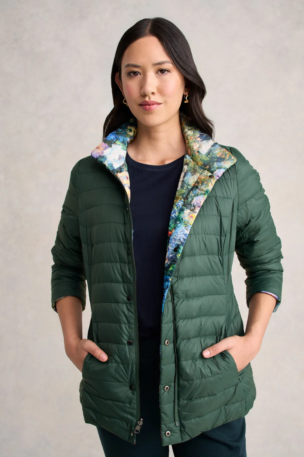Flexible Knit Active Urban Layer Landscape Puffer Jacket - Monet Garden