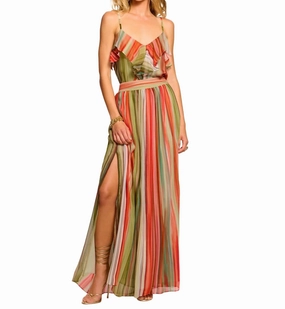 Lanette Silk Chiffon Maxi Skirt In Mint Stripe Neutral Wear Tagless label