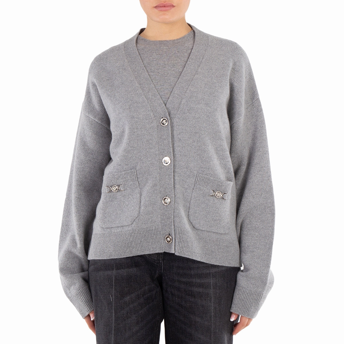 Perfect Layering Anti Static Finish Versace Medusa 95 Knit Boxy Cardigan