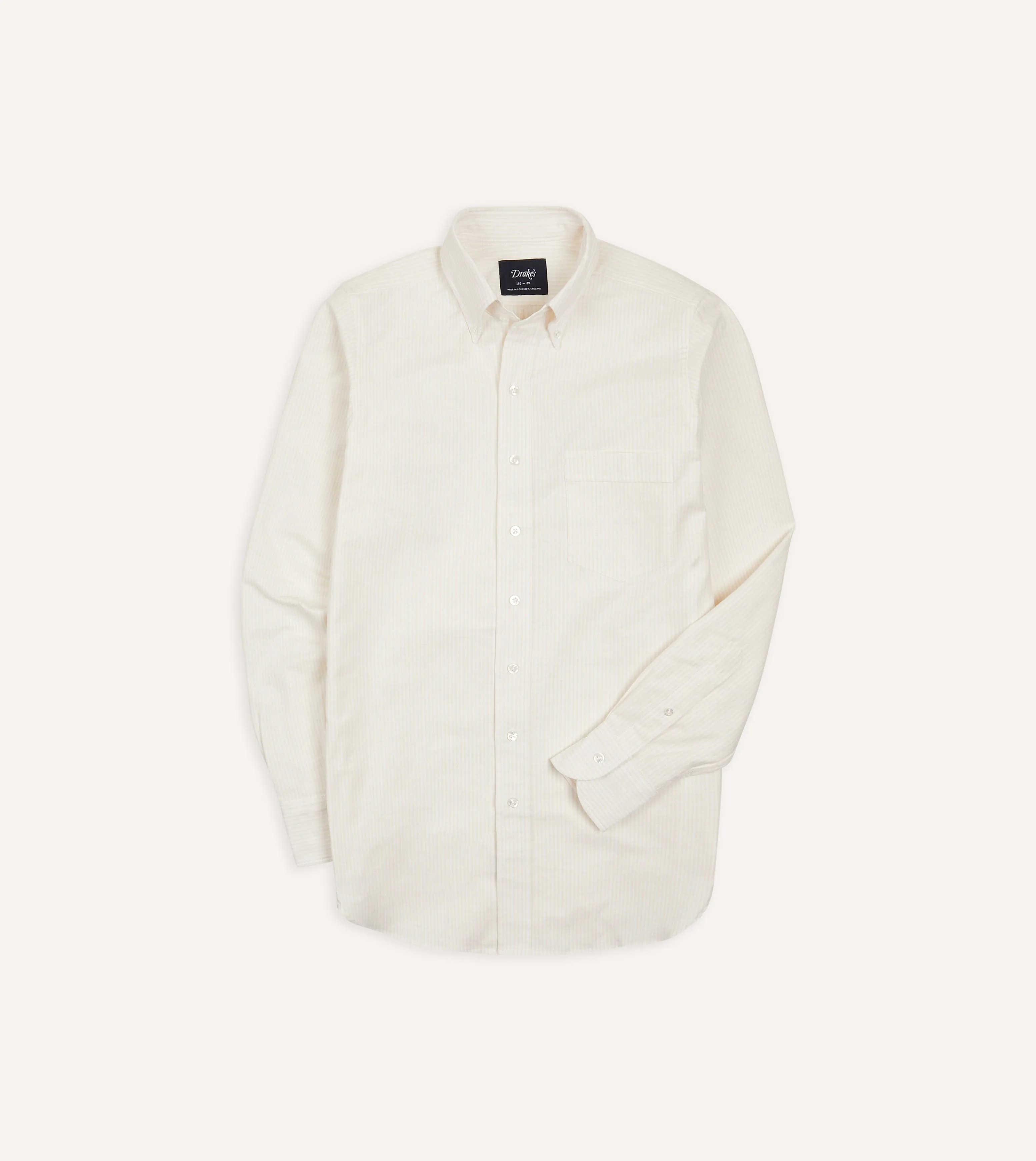 Soft Material Patterned Texture Cream Ticking Stripe Cotton Oxford Cloth Button-Down Shirt