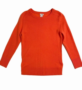 Halogen Cashmere Sweater Crew Neck Lightweight Pullover In Orange Warm Look