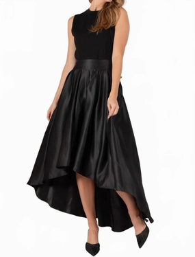 Budget Friendly Light Fabric Satin Hi-Low Formal Skirt In Black