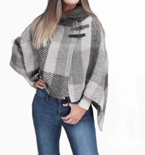 Shawl Collar Poncho  Multi Brown Soft Texture