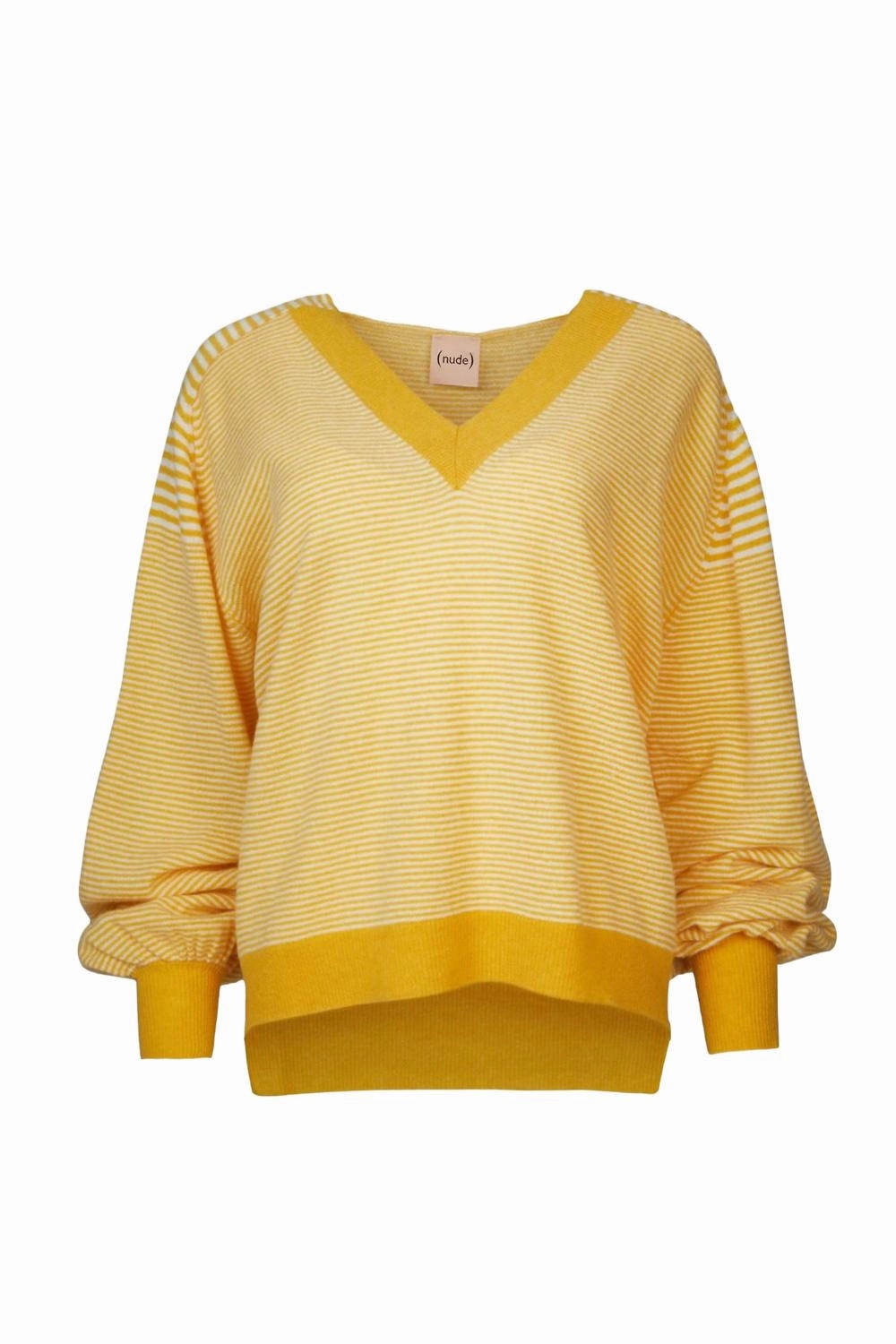 All-Weather Comfort V-Neck Sweater In Yellow/off White