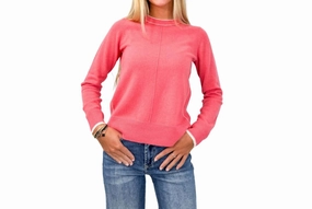 Soft Knit Piece Tipped Crew In Lipstick With Ivory
