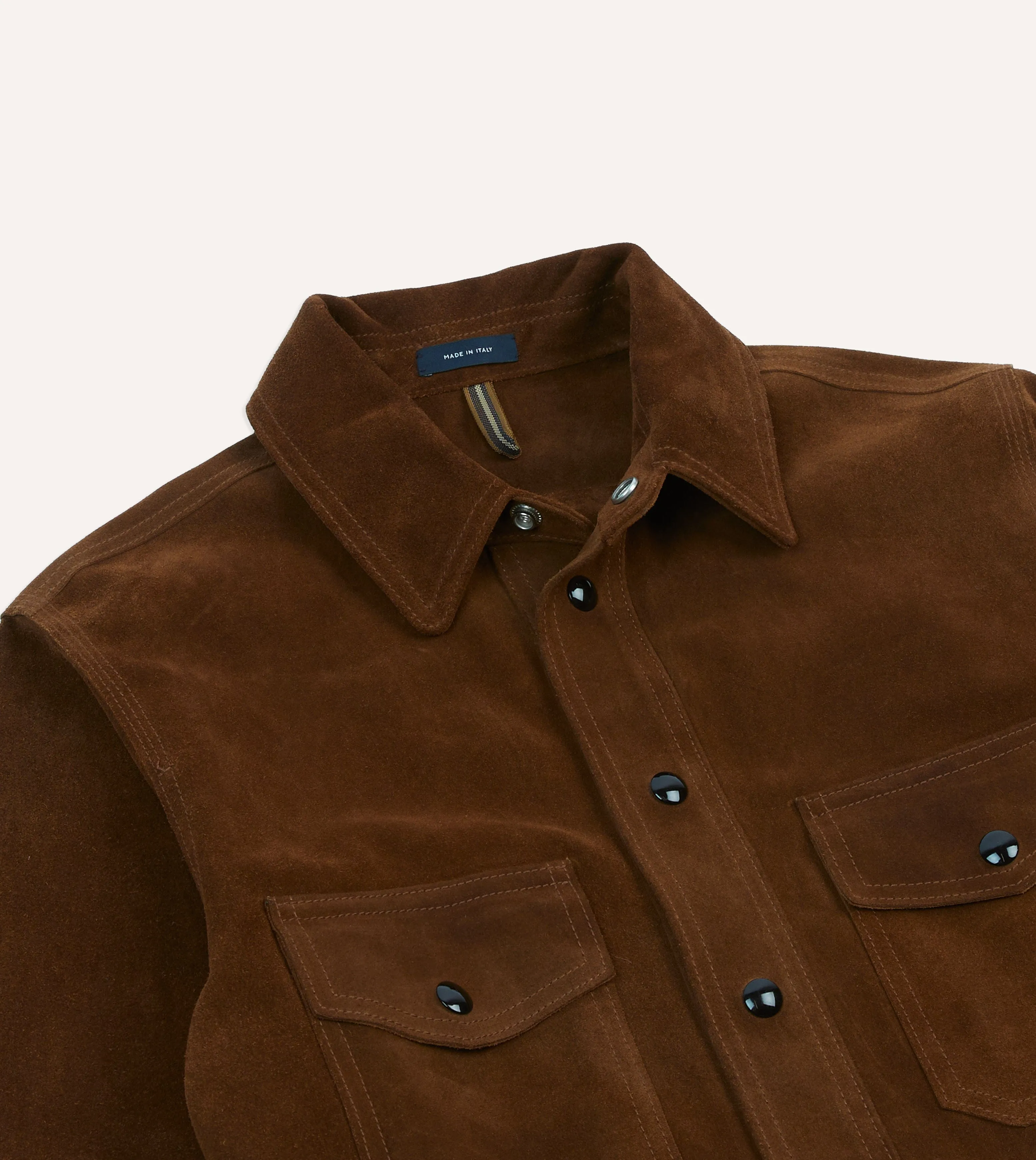 Brown Roughout Suede Overshirt Checkered Style decorative element