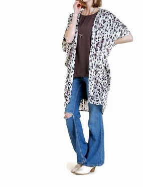 Animal Print Cocoon Kimono In Off White Mix Micro Gauge Knitting