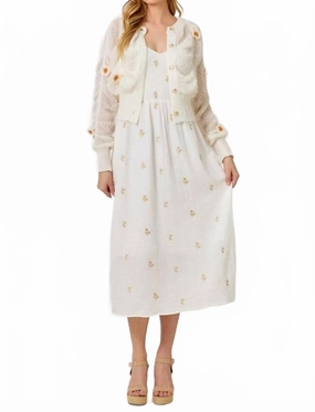 Breathable mesh panel Soft comfort layer Flower Detail Cardigan Sweater In Off White