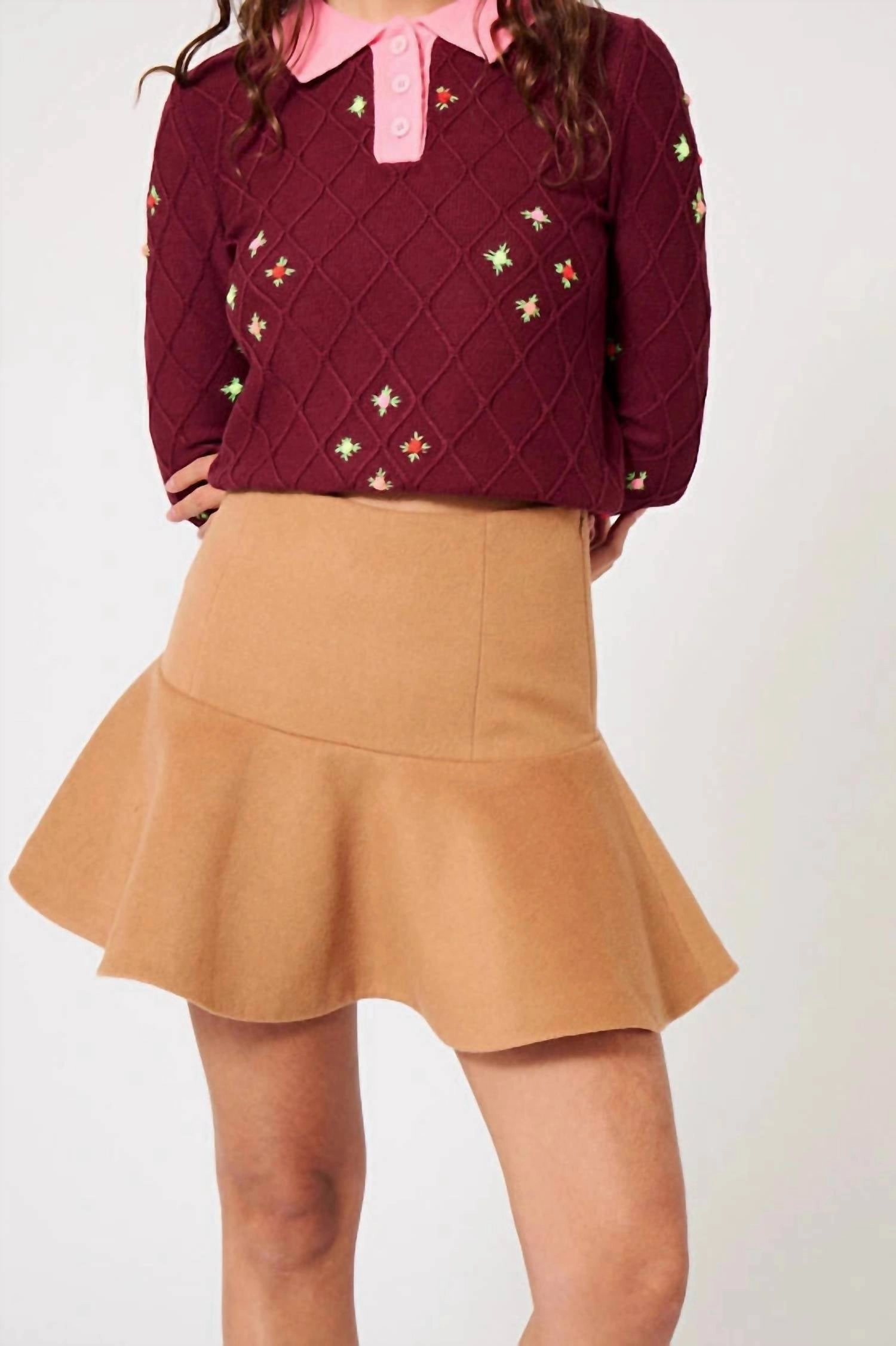 Gabardine Mini Skirt In Camel light feel