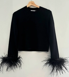 Smart Style Lenora Top With Feather Cuffs In Black