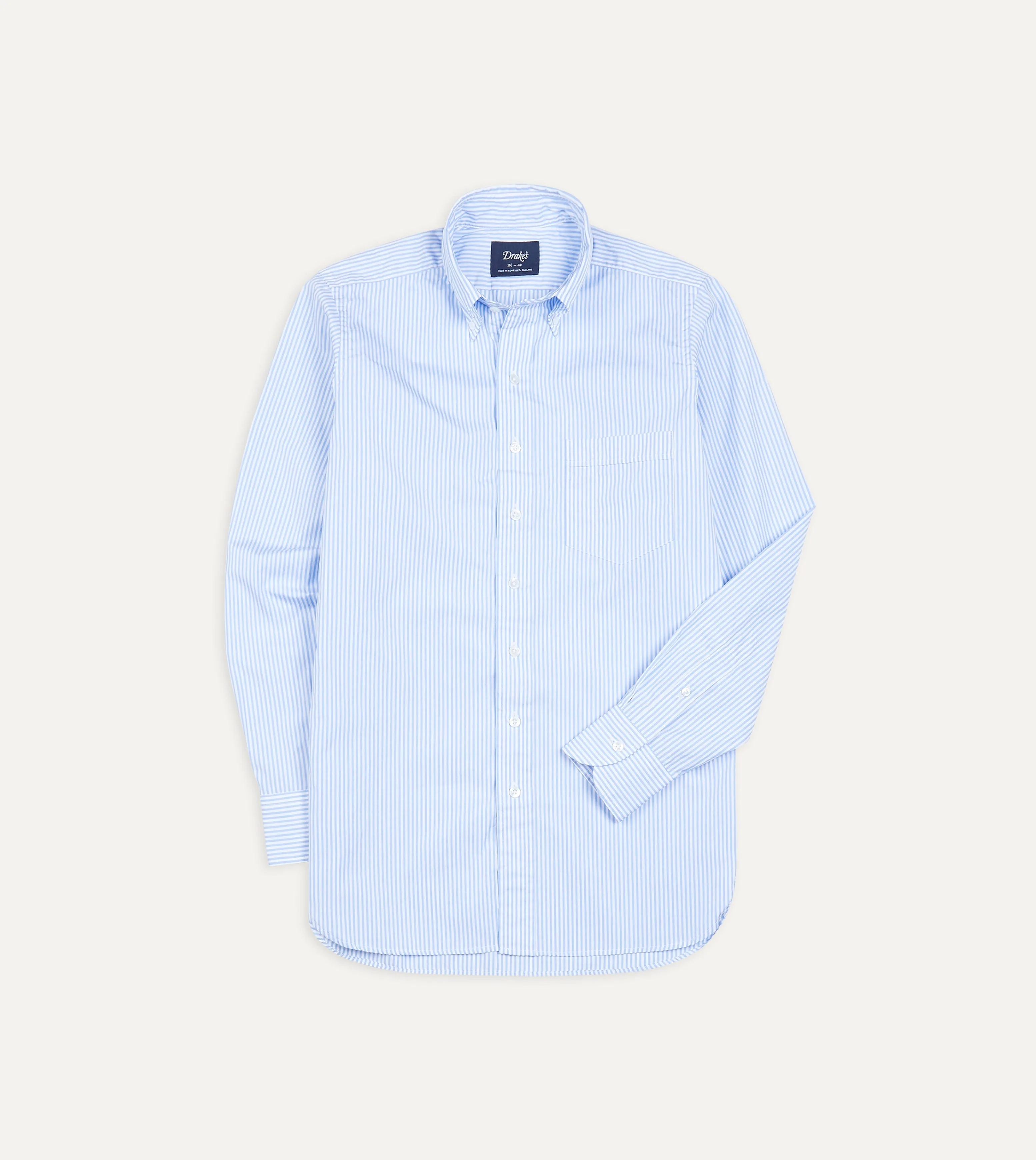Light Blue Bengal Stripe Cotton Poplin Button-Down Shirt Lightweight texture Seasonal Collection
