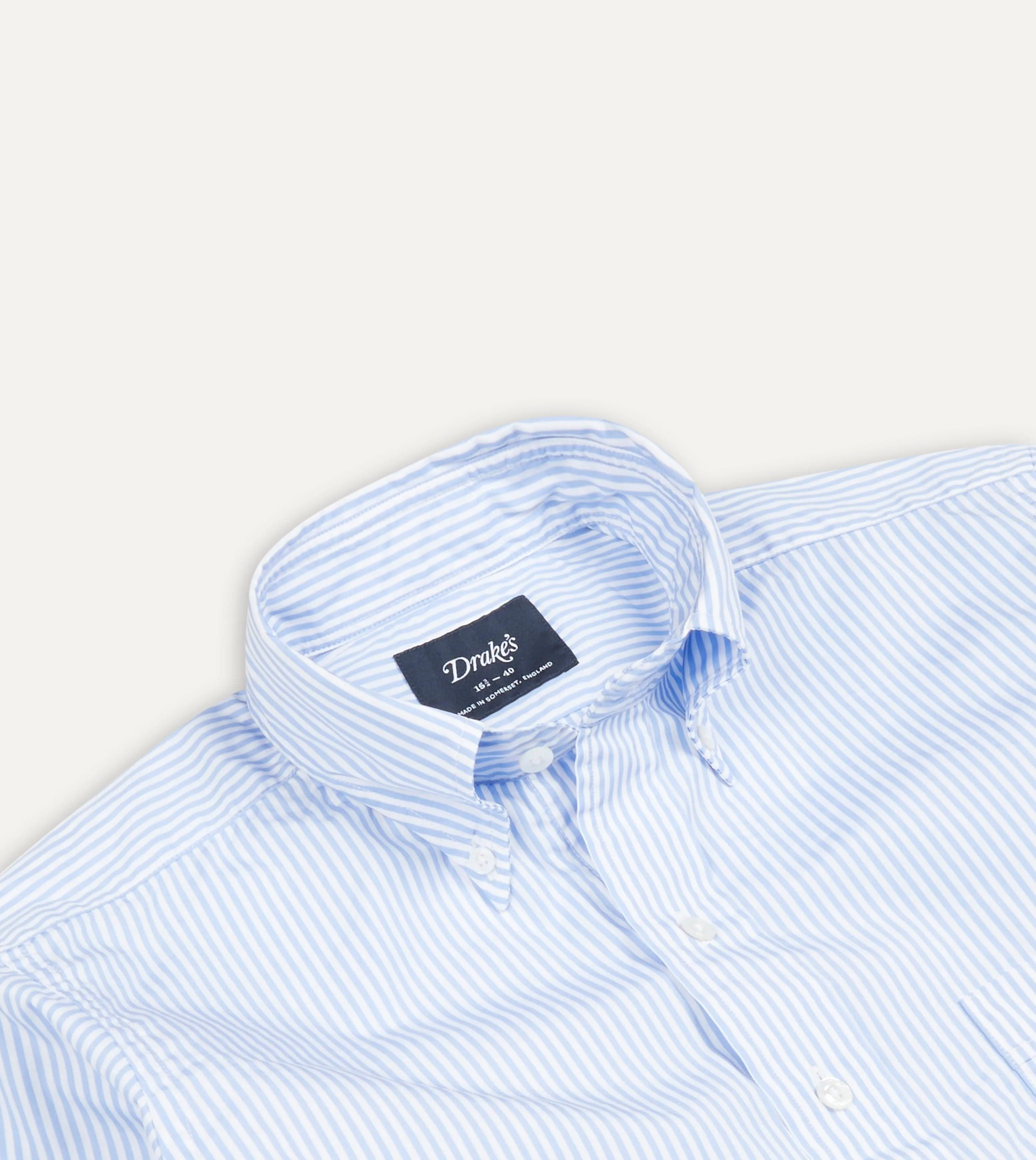 Light Blue Bengal Stripe Cotton Poplin Button-Down Shirt Evening Elegance