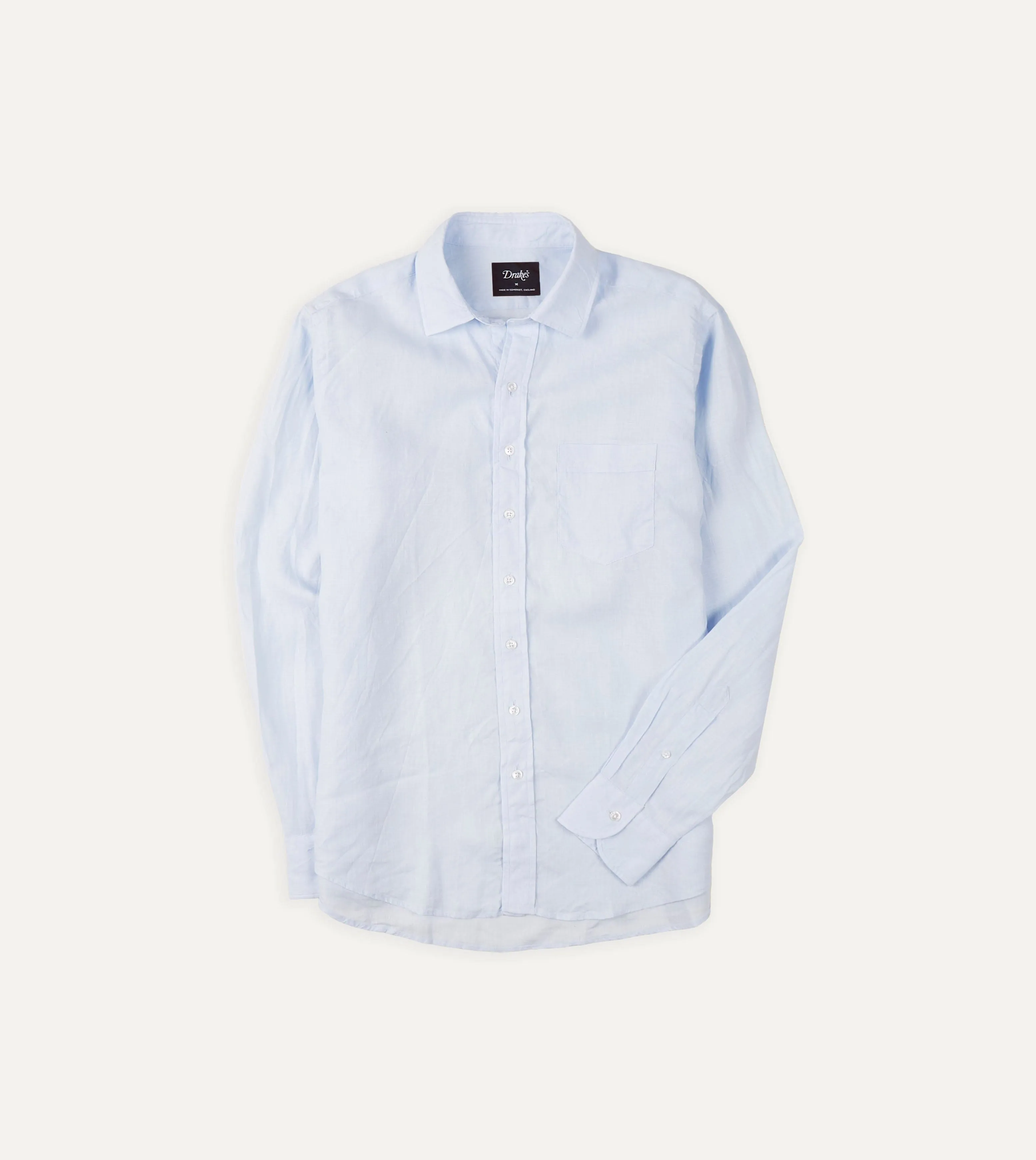 Light Blue Linen Spread Collar Shirt Non Static Finish Beach Ready