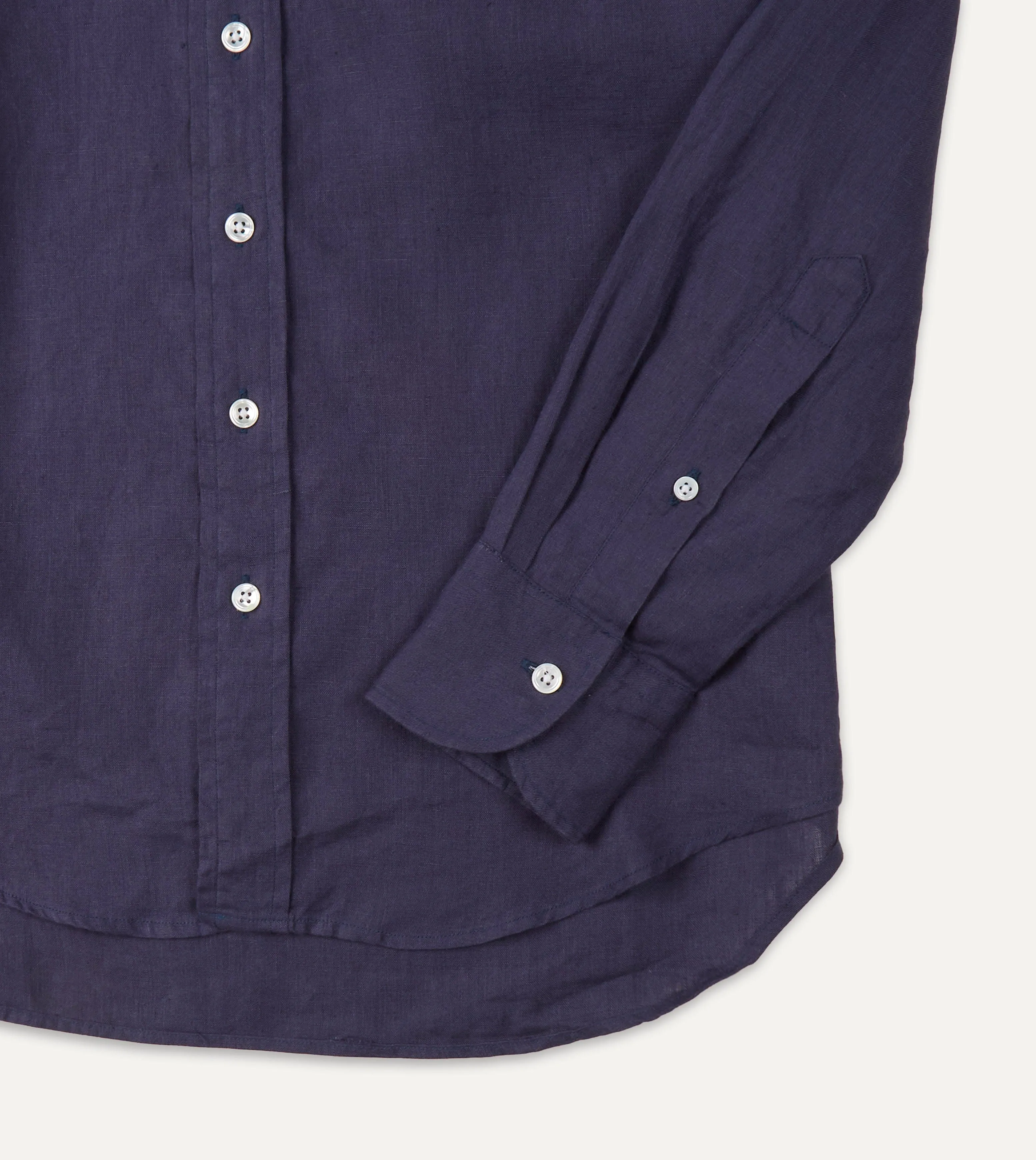 Fitted Design Washed Navy Linen Spread Collar Shirt