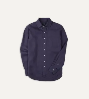 Washed Navy Linen Spread Collar Shirt Current Style Seamless construction