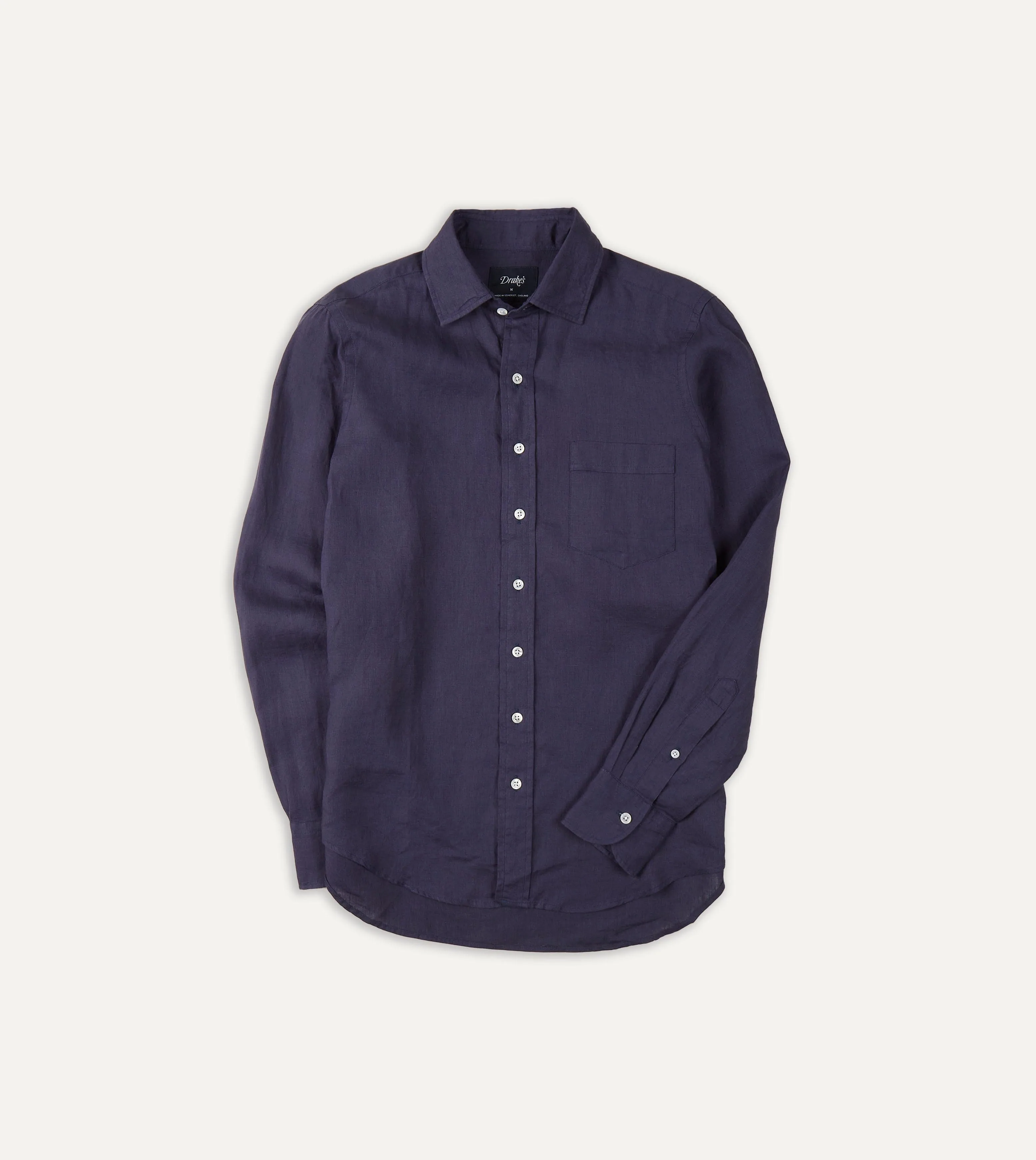 Washed Navy Linen Spread Collar Shirt Current Style Seamless construction