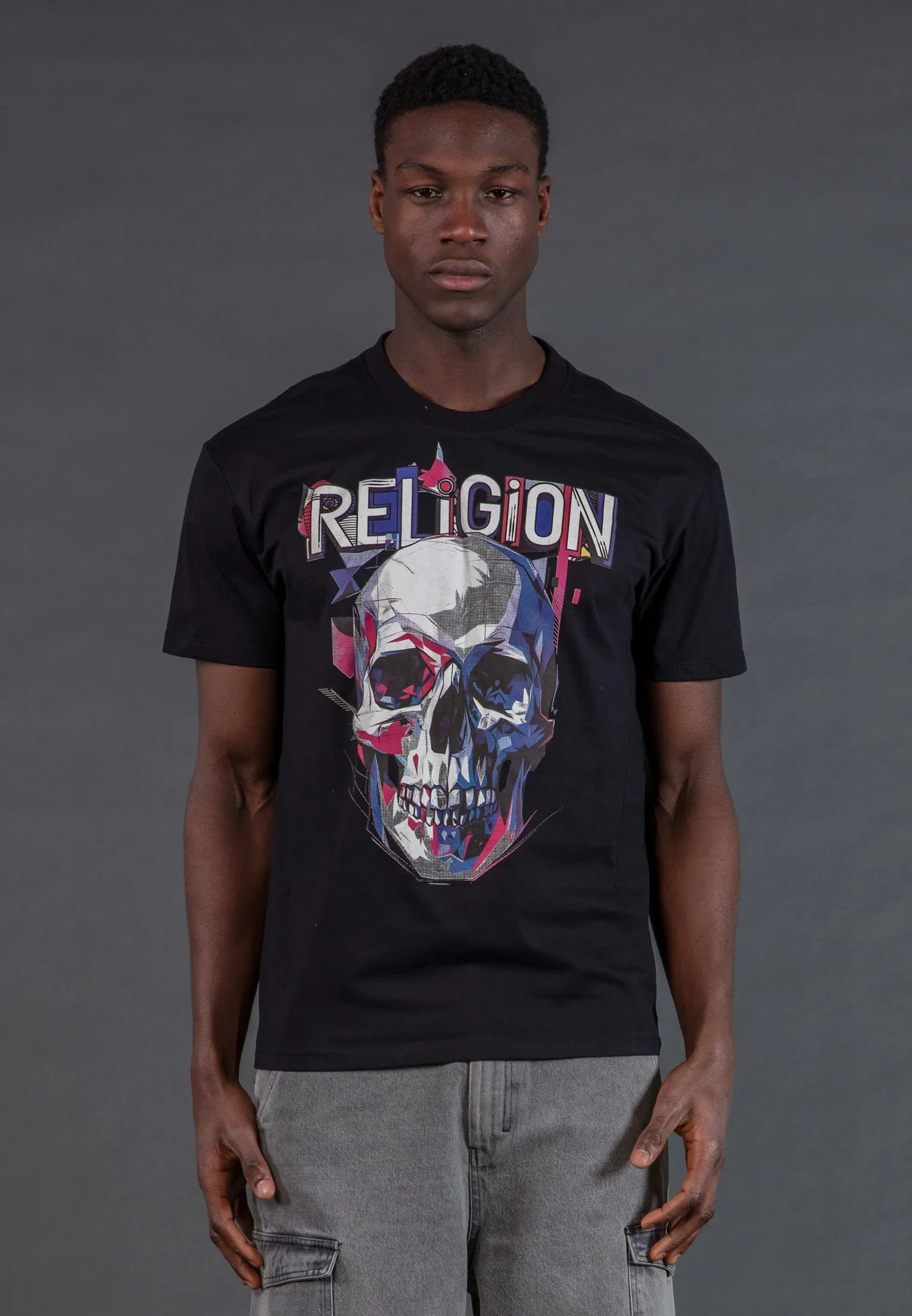 GEOMETRIC SKULL T-SHIRT BLACK Easy-Going Style Easy Care