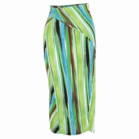 Diane Von Furstenberg Striped Midi Fitted Skirt in Multicolor Polyester Polished Cut