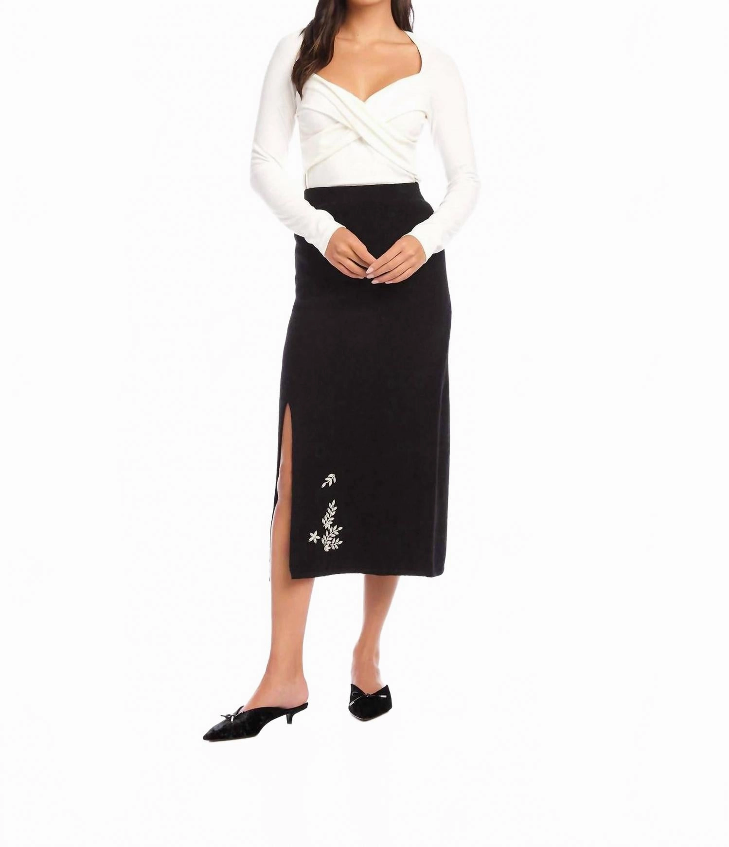 Brett Embellished Sweater Midi Skirt In Black Soft Lines