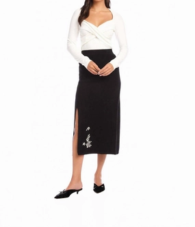 Classic Look Wrap Closure Brett Embellished Sweater Midi Skirt In Black