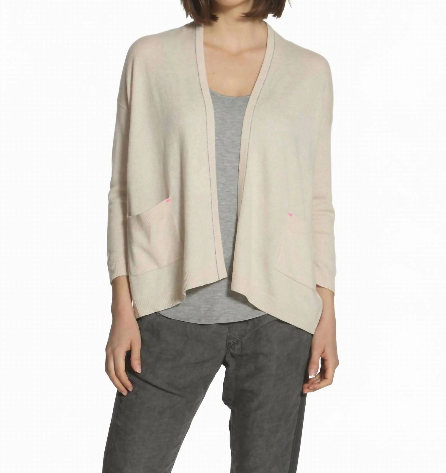 Women's Luxe Chill Cardigan In Oatmeal/white Warm and Soft Loopback Fabric