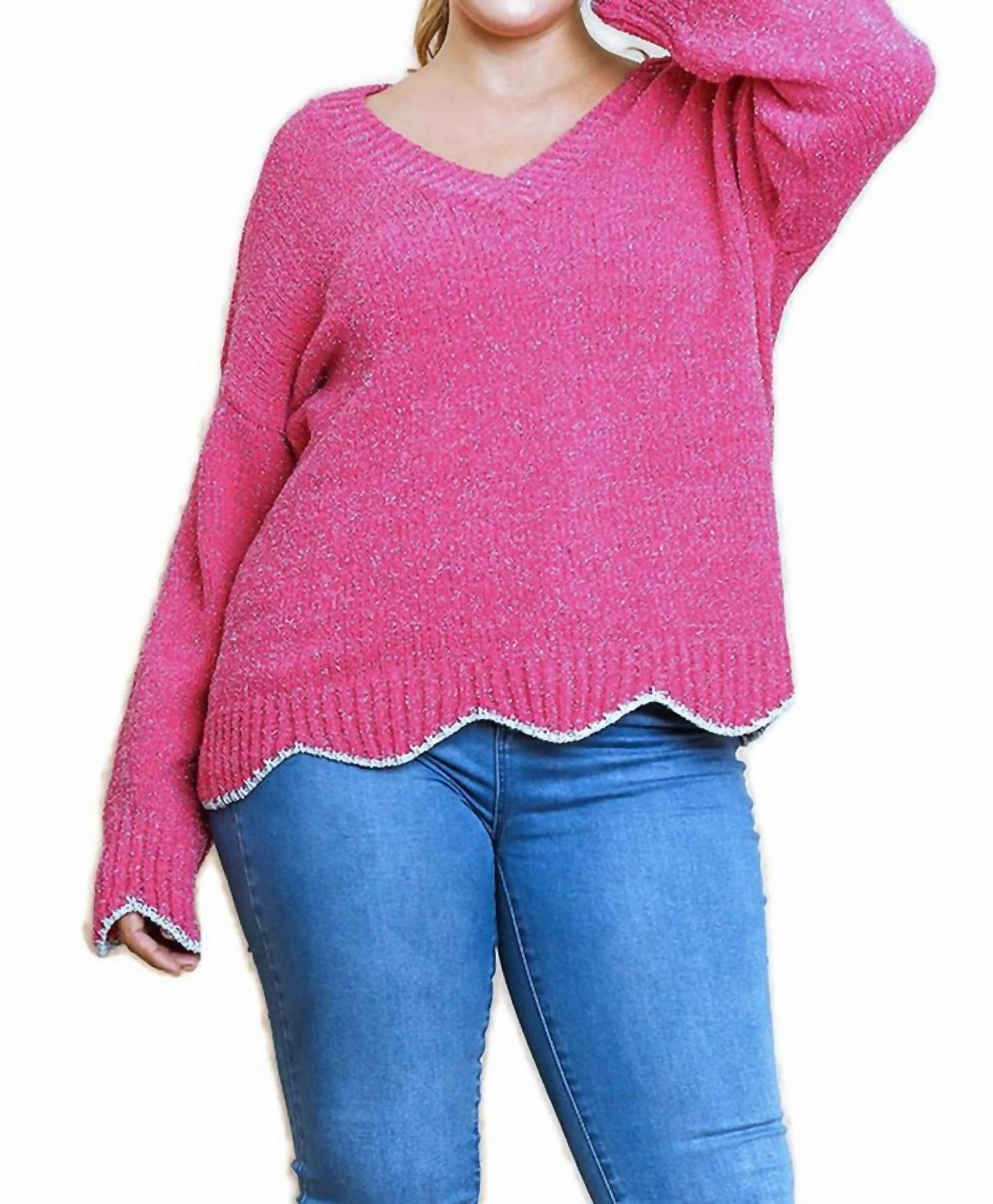 Comfortable apparel Zig Zag Pullover Sweater In Hot Pink