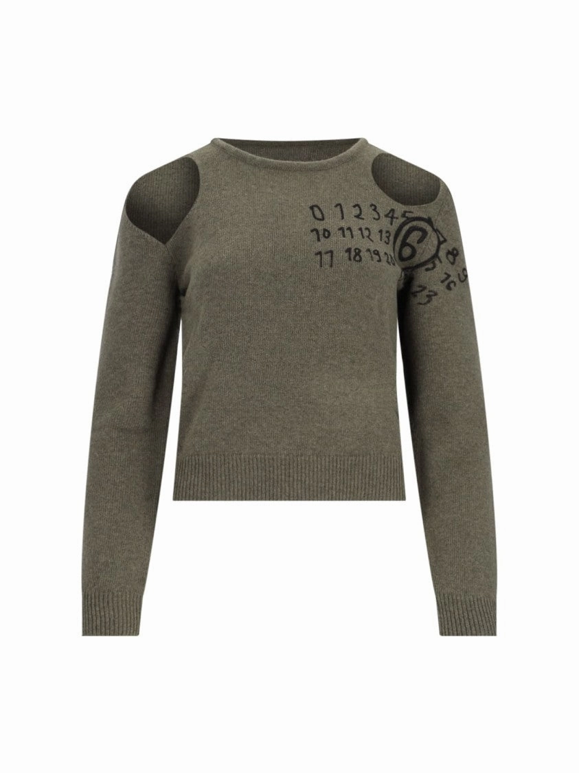 Cut-Out Detail Sweater  Green Non Restrictive Armhole Comfy Layer