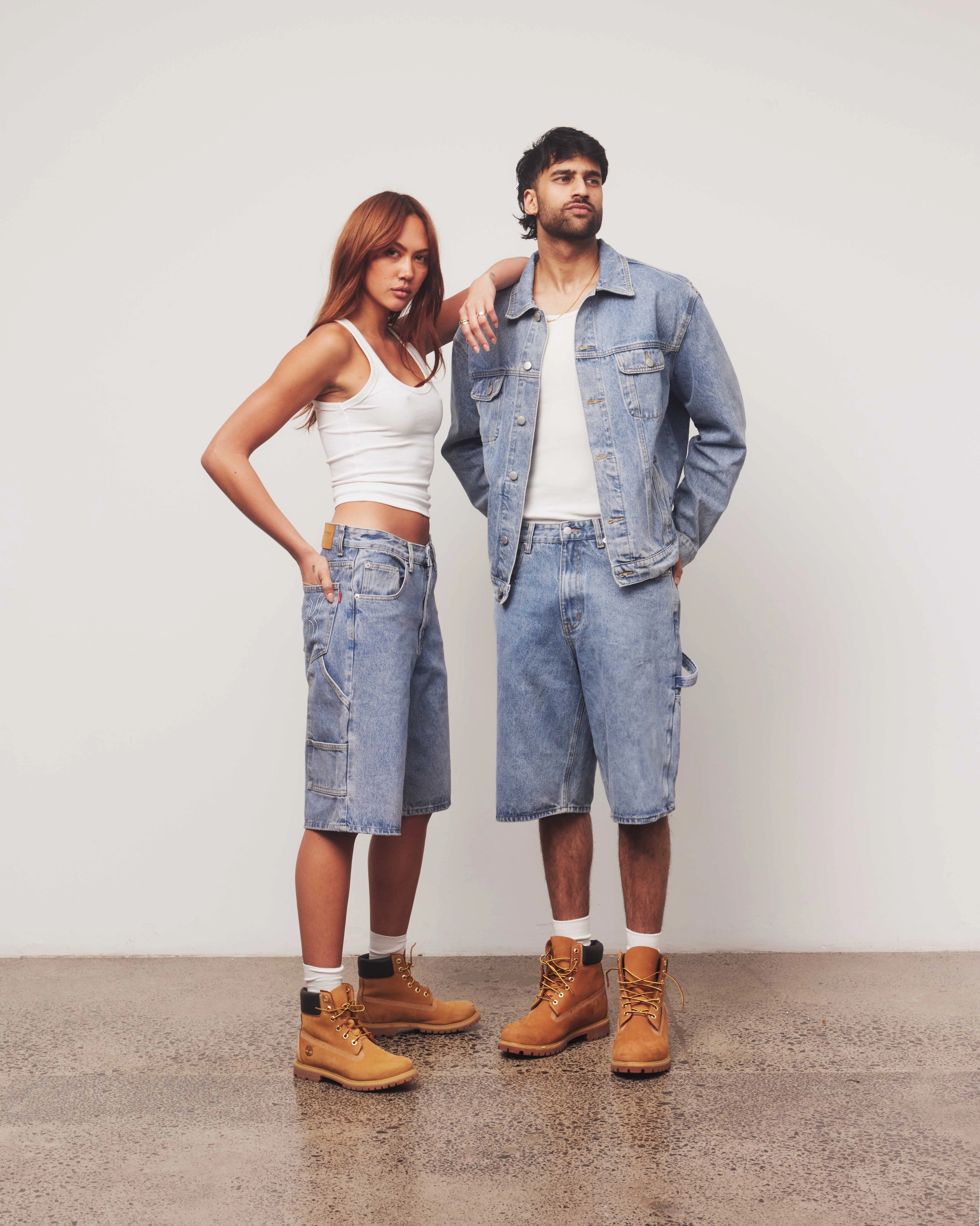 Denim Jorts | Light Wash Striped Design