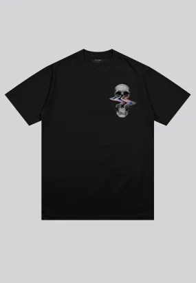 Simple Wear Breathable mesh DISTORTED SKULL T-SHIRT BLACK