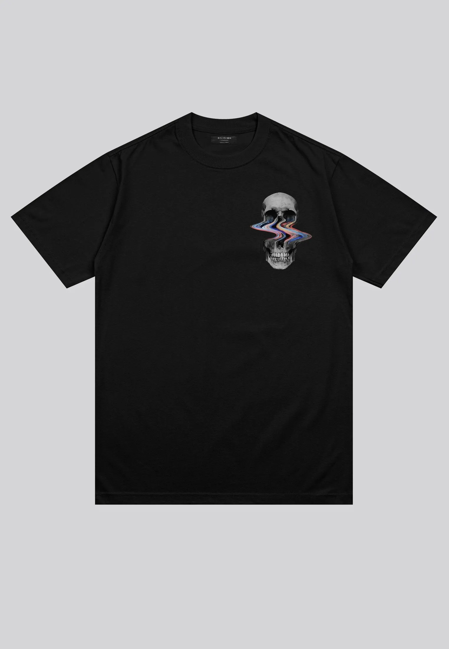 Simple Wear Breathable mesh DISTORTED SKULL T-SHIRT BLACK