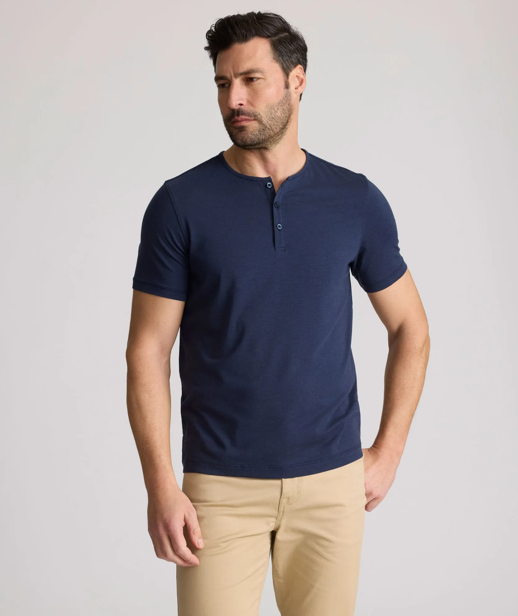 EcoSoft? Short-Sleeve Henley QuickDryTechnology Minimalist Design