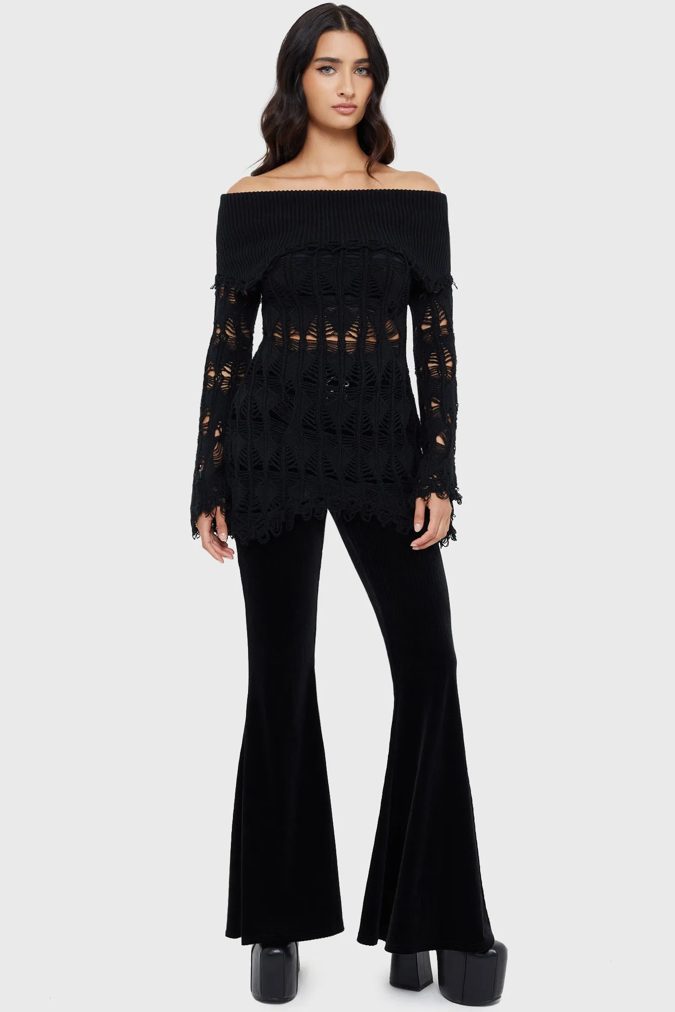 Fresh Season Home Trend Shadow Wine Sweater [BLACK]