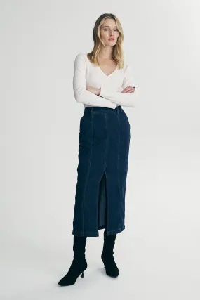 Outfit Flow Long denim skirt with front slit