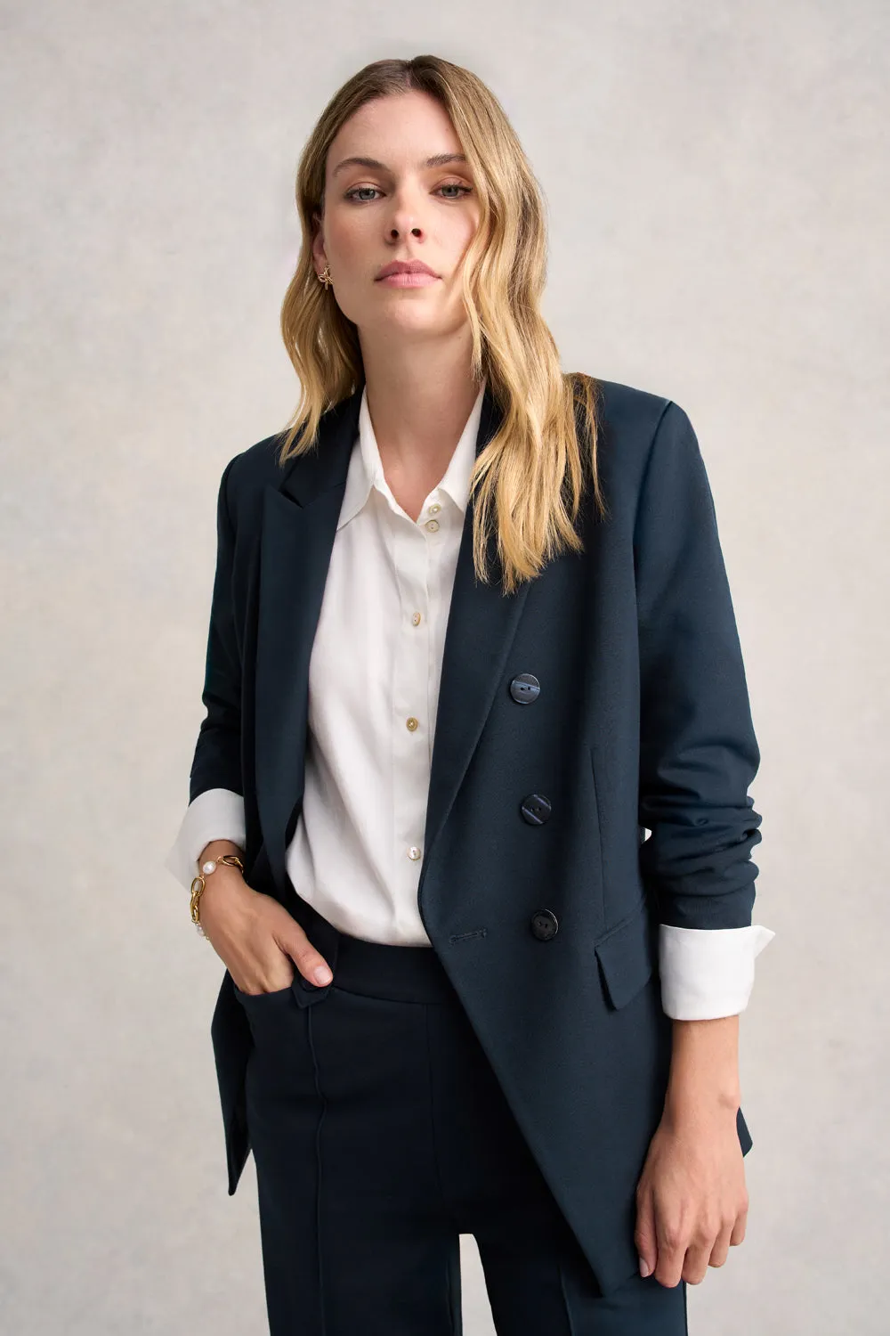 Ponte Blazer - Ink Breathable mesh lining