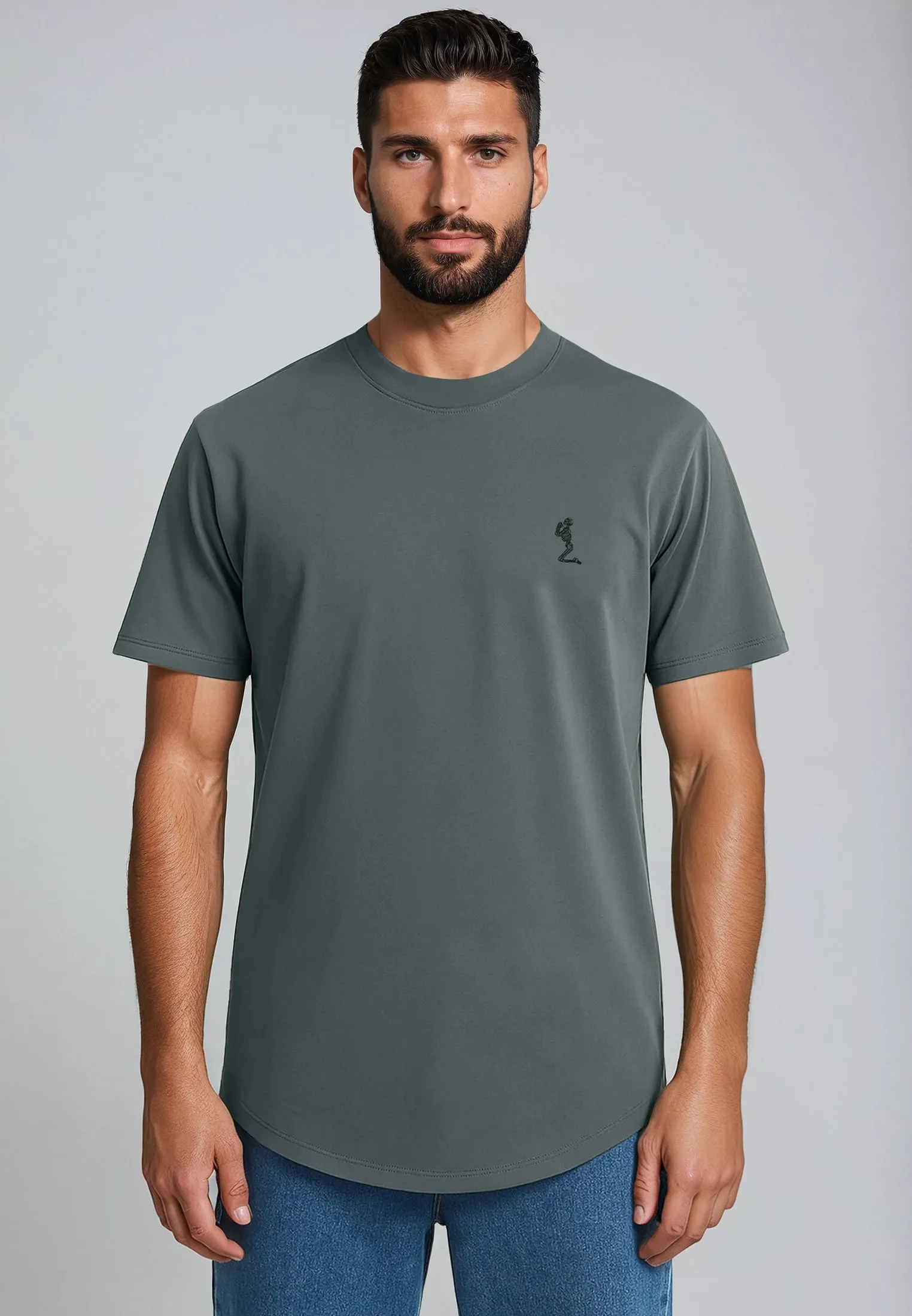 ESSENTIAL SWAG CURVED HEM COAL T-SHIRT Soft Feel MultiPly Fabric