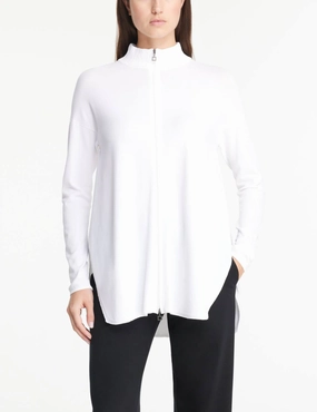 Lightweight Knit Long Full Zip Cardigan In White Non Pilling Surface Fashion Knitwear