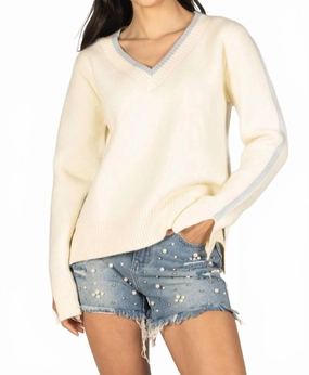 Breathable Textured Fabric Tricia Contrast Sweater In Cream / Sky Blue