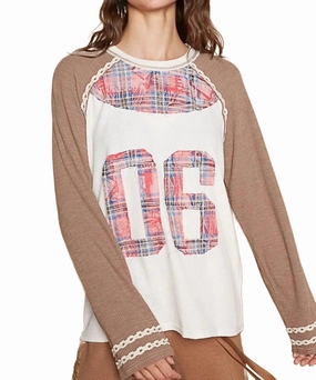 Varsity Waffle Knit Top In Chocolate Snug Fit Knit