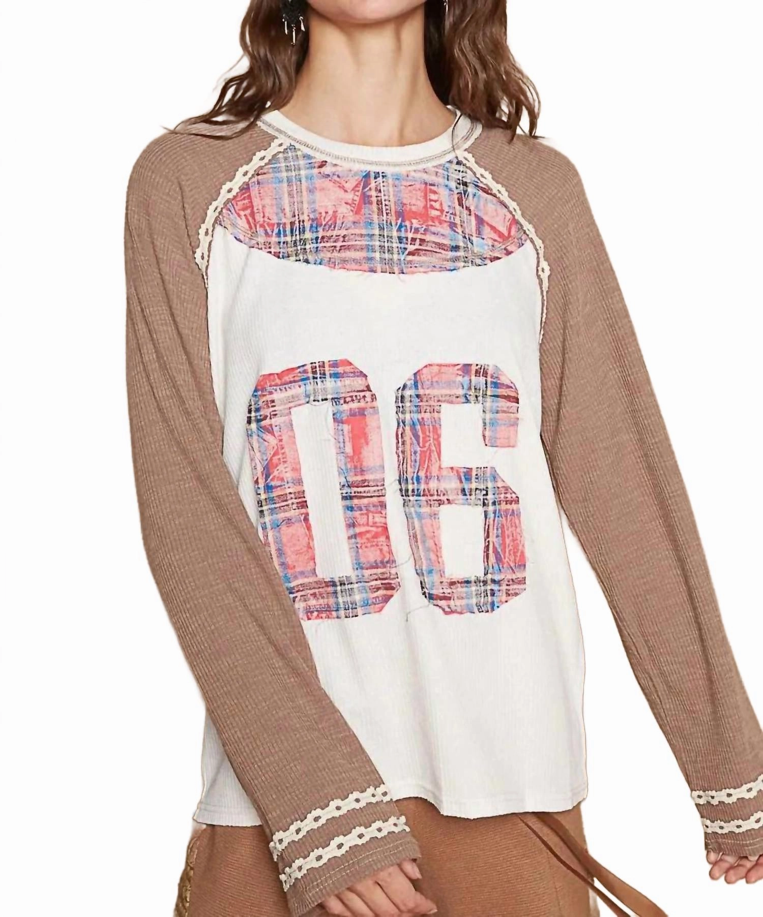 Varsity Waffle Knit Top In Chocolate Versatile Styling